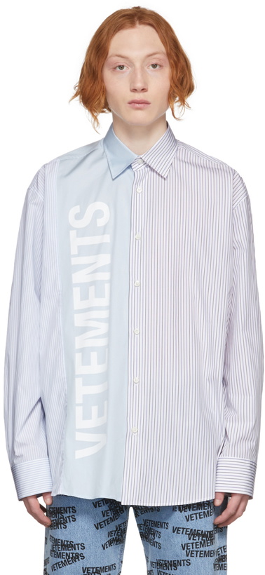 Photo: VETEMENTS Blue & White Cut-Up Logo Shirt