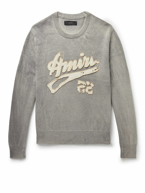 Photo: AMIRI - Distressed Appliquéd Cashmere Sweater - Gray