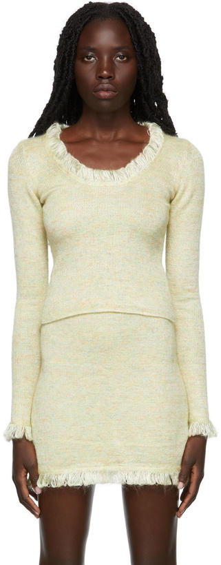 Photo: Gauntlett Cheng SSENSE Exclusive Yellow Knit Long Sleeve Bubble Fringe T-Shirt