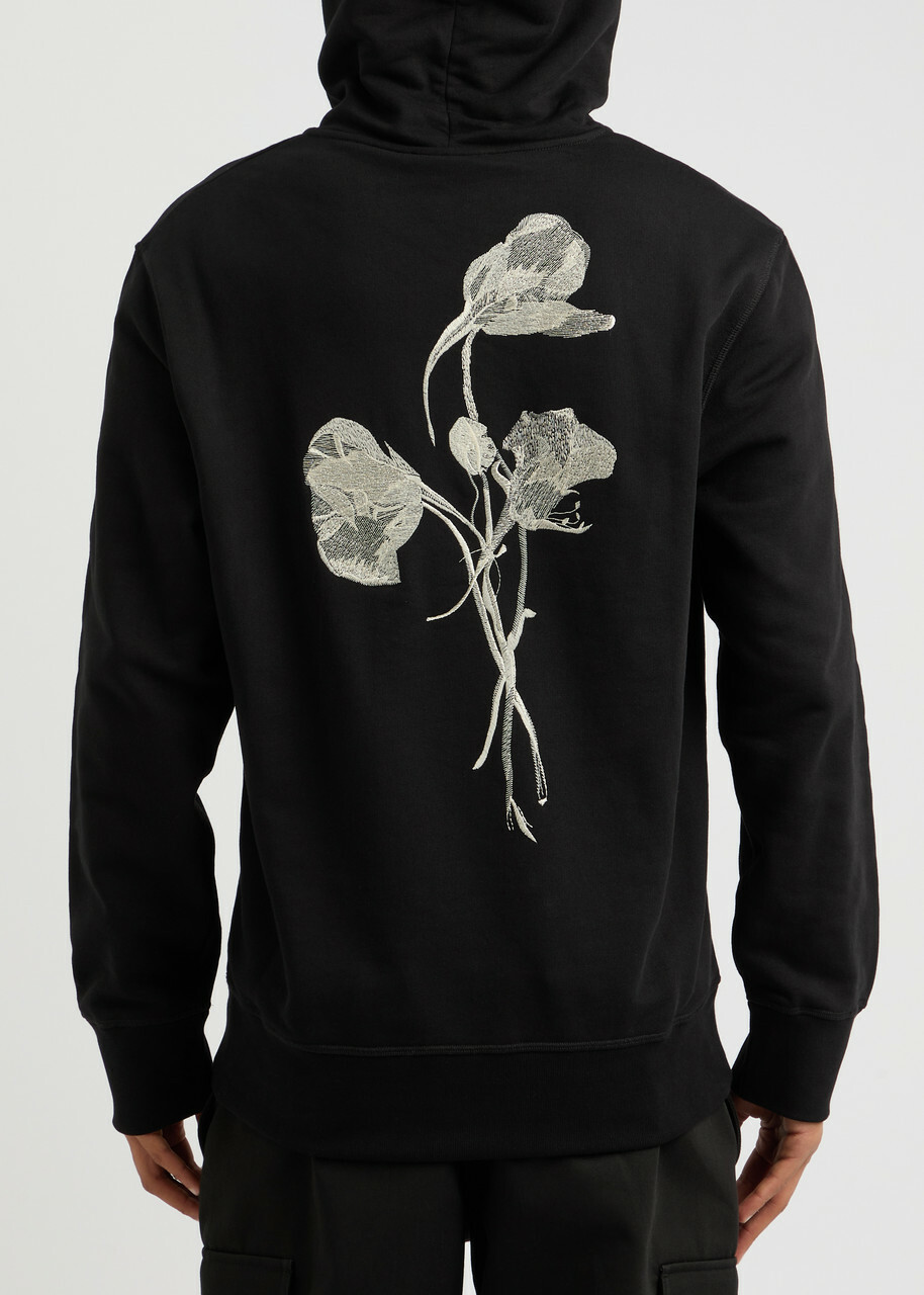 Alexander Mcqueen Floral-embroidered Hooded Cotton Sweatshirt Black