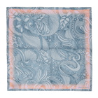 Dries Van Noten Blue and Pink Silk Foliage Pocket Square