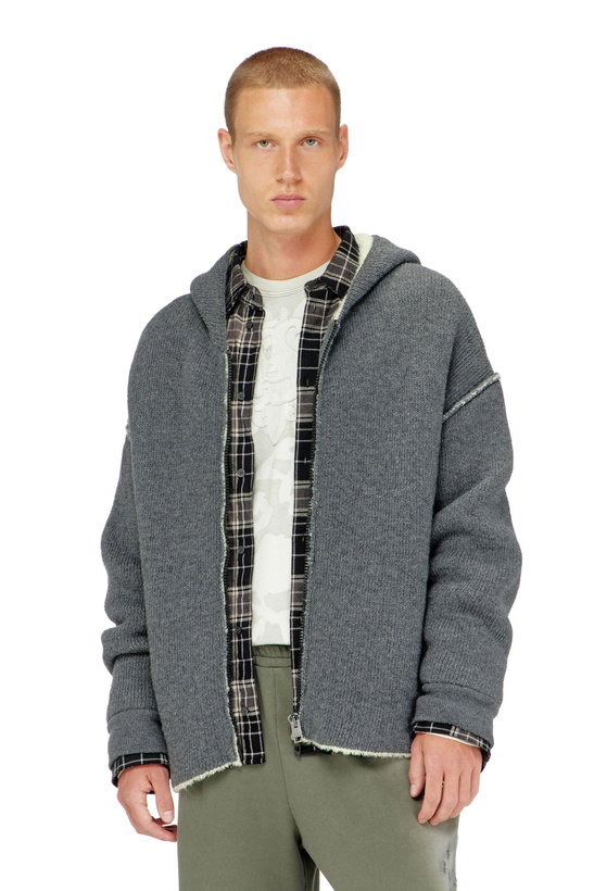 Photo: Diesel Zip-up hoodie in dual-texture knit - Knitwear Mens in Grey