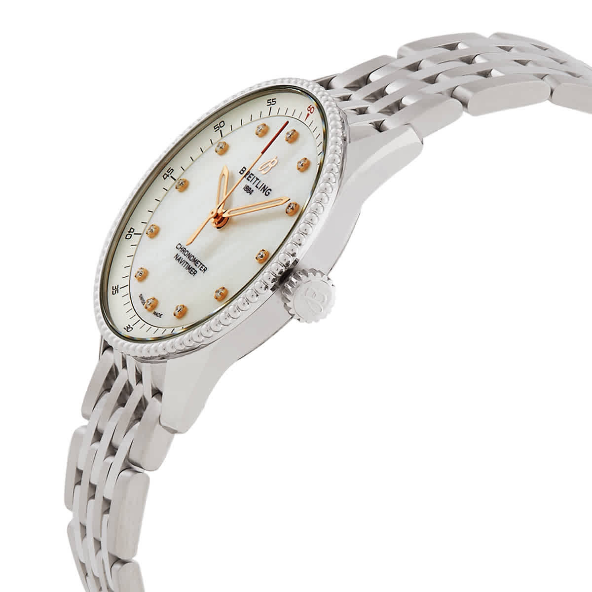 Breitling Navitimer Quartz Diamond White Mother of Pearl Dial Ladies Watch A77320E61A2A1