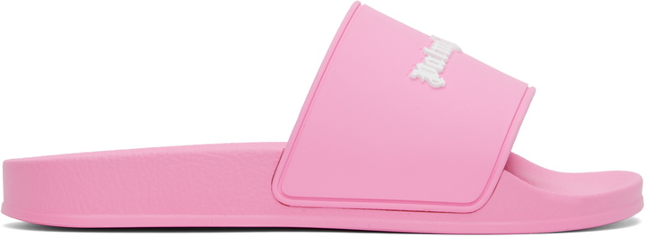 Photo: Palm Angels Pink Logo Pool Slides