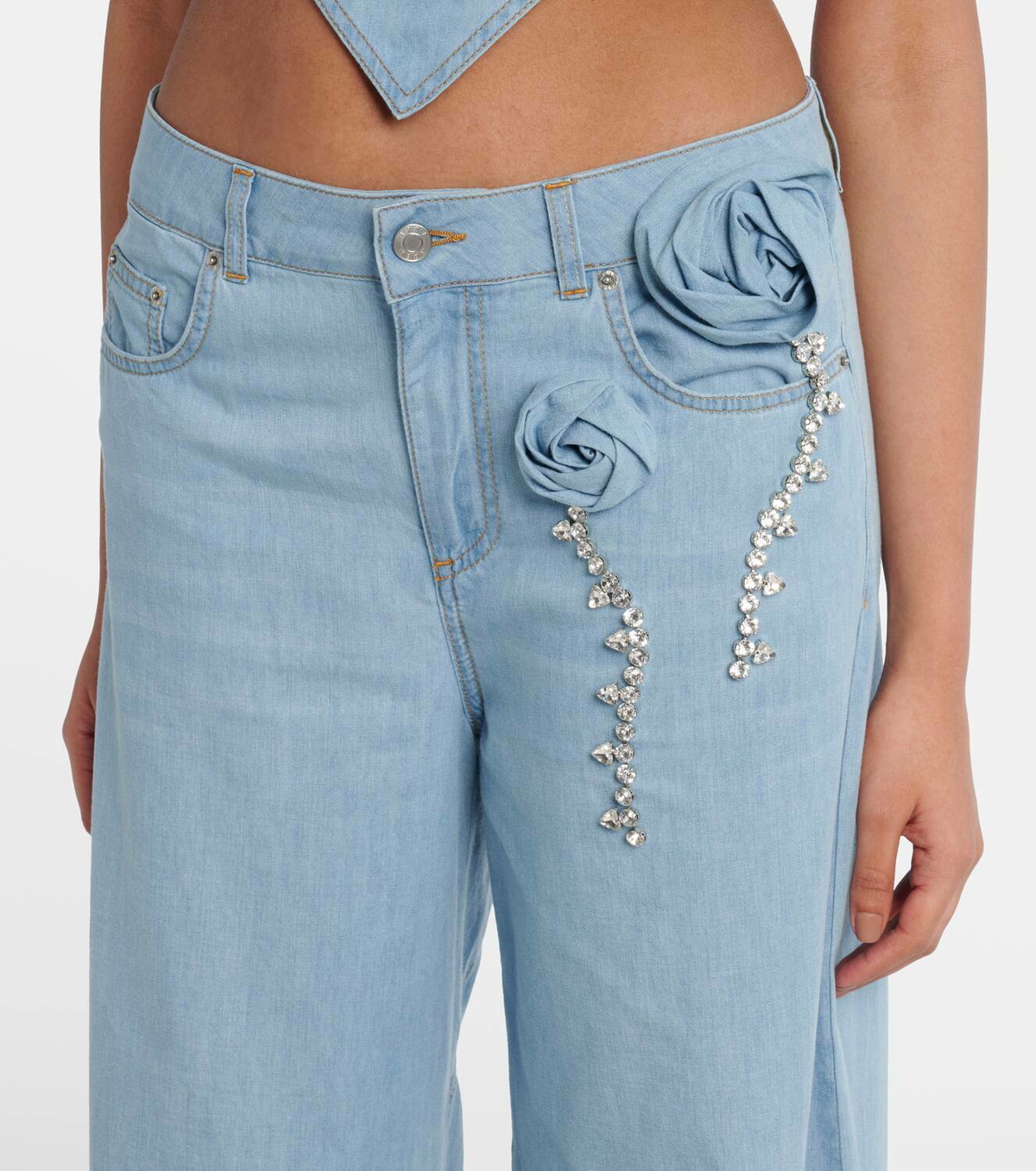 Area Embellished floral-appliqué wide-leg jeans