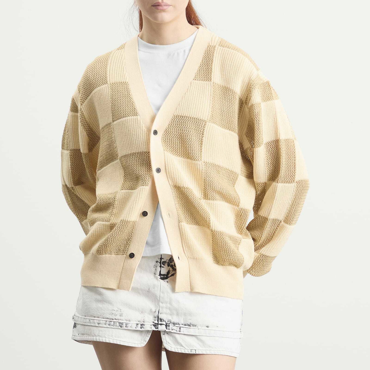 TOGA ARCHIVES Women's TOGA Checkered Knit Cardigan in Beige
