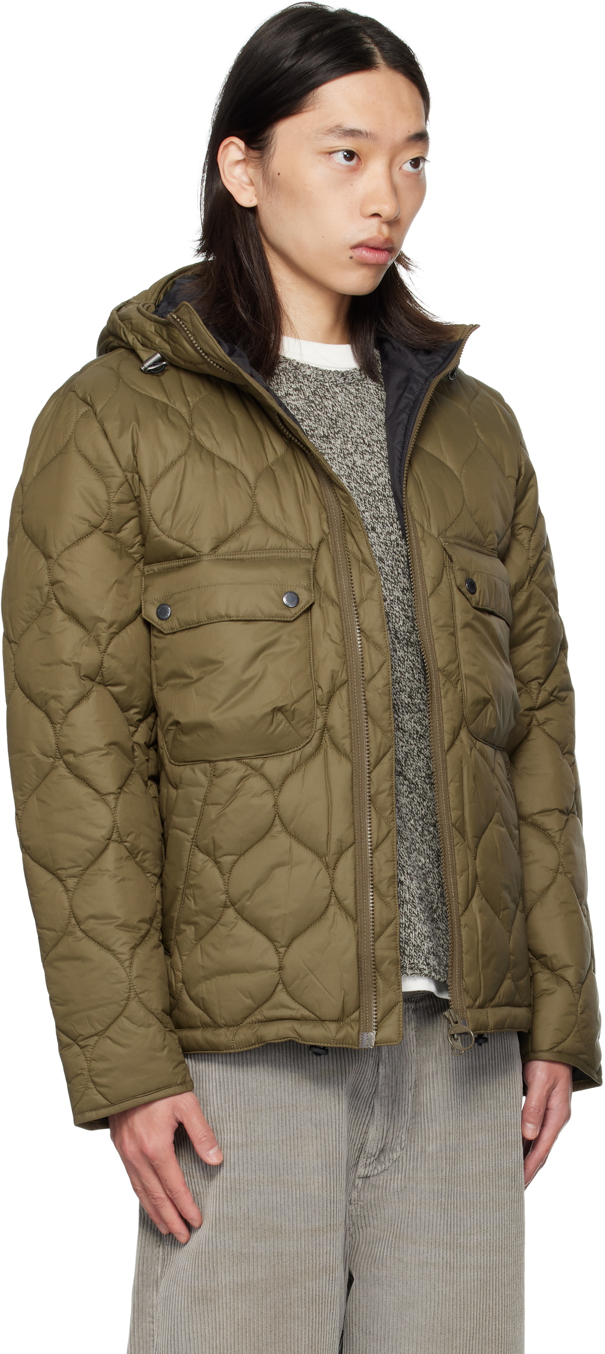 Barbour Khaki Re-Engineered Hooded Spey Quilted Jacket