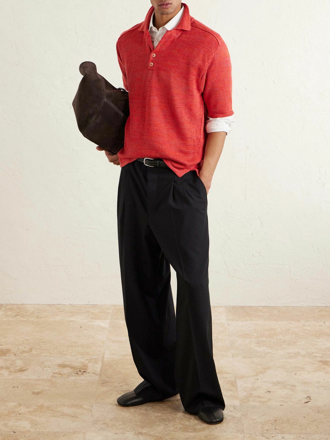 Inis Meáin - Knitted Linen Polo Shirt - Red