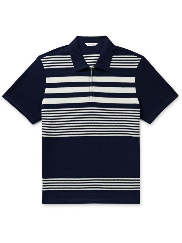 Photo: Club Monaco - Striped Honeycomb-Knit Cotton Polo Shirt - Blue