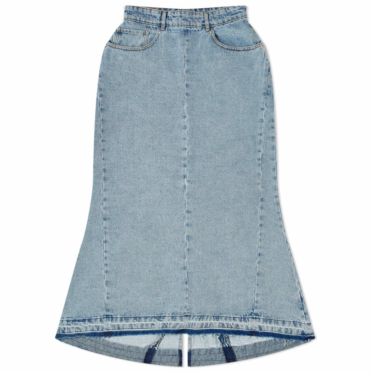 3.Paradis Women's Long Denim Skirt in Washed Blue