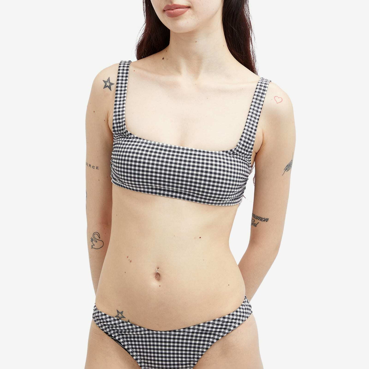 Good American Women's Gingham Square Neck Support Bra in Black Gingham
