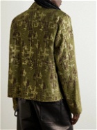 4SDesigns - Camp-Collar Metallic Jacquard Overshirt - Green