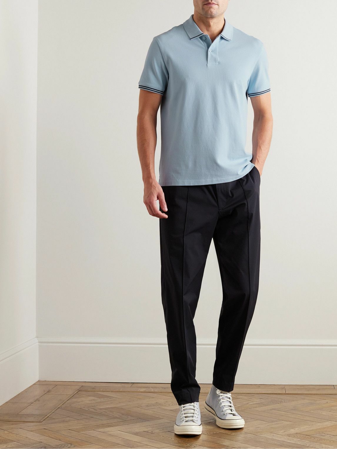 Club Monaco - Striped Stretch-Cotton Piqué Polo Shirt - Blue Club Monaco