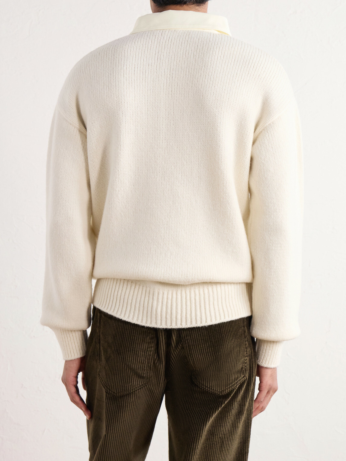 LOEWE - Anagram-Embroidered Cotton Twill-Trimmed Wool-Blend Polo Sweater - Neutrals