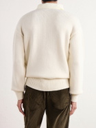 LOEWE - Anagram-Embroidered Cotton Twill-Trimmed Wool-Blend Polo Sweater - Neutrals