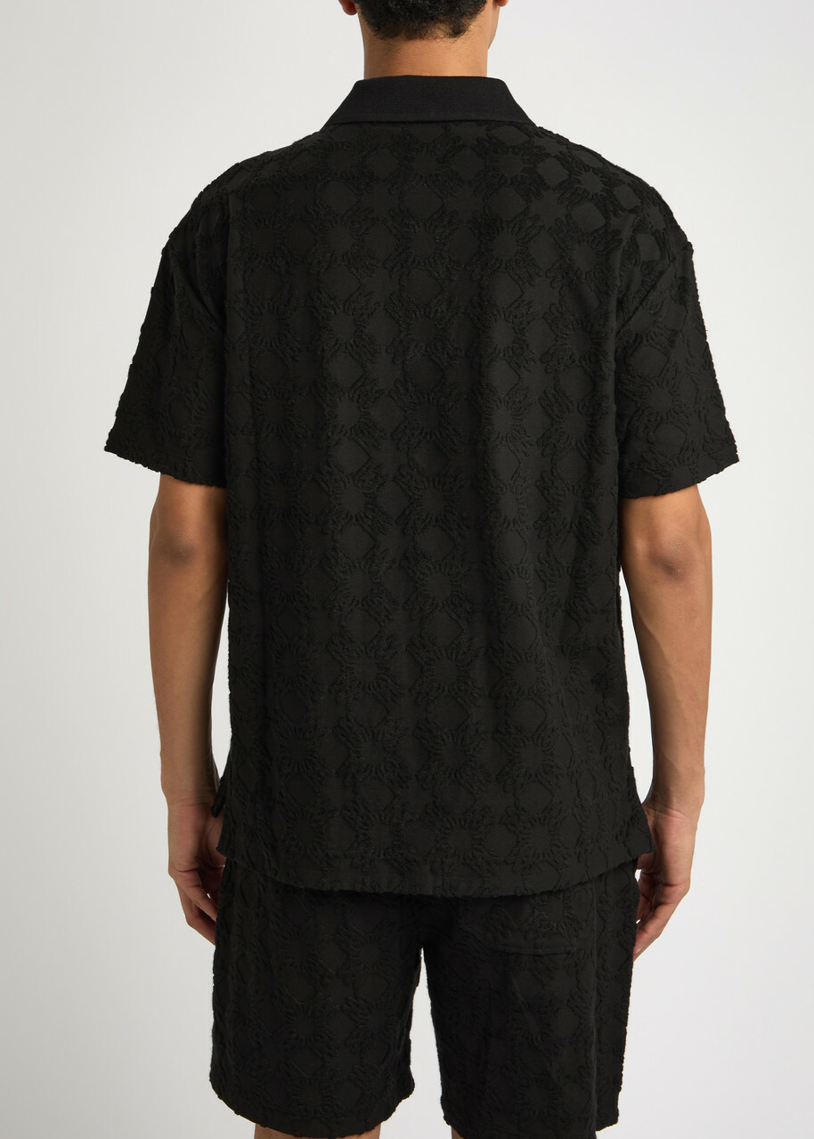 Amiri Ma Quad Jacquard Towelling Cotton-blend Polo Shirt Black