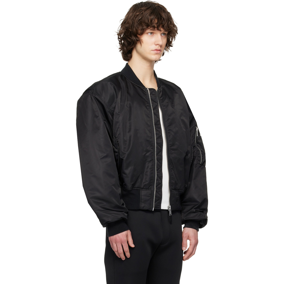 Entire Studios Black Cropped Broad Bomber Jacket