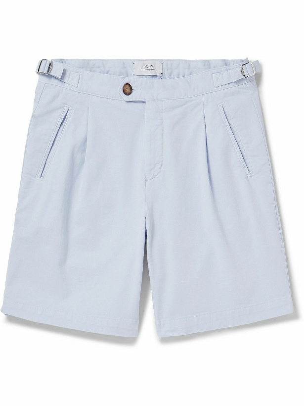 Photo: Mr P. - Wide-Leg Pleated Organic Cotton-Blend Twill Shorts - Blue