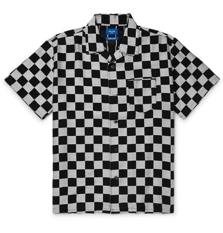 Photo: Beams - Camp-Collar Checkerboard Lyocell-Blend Jacquard Shirt - Men - Black