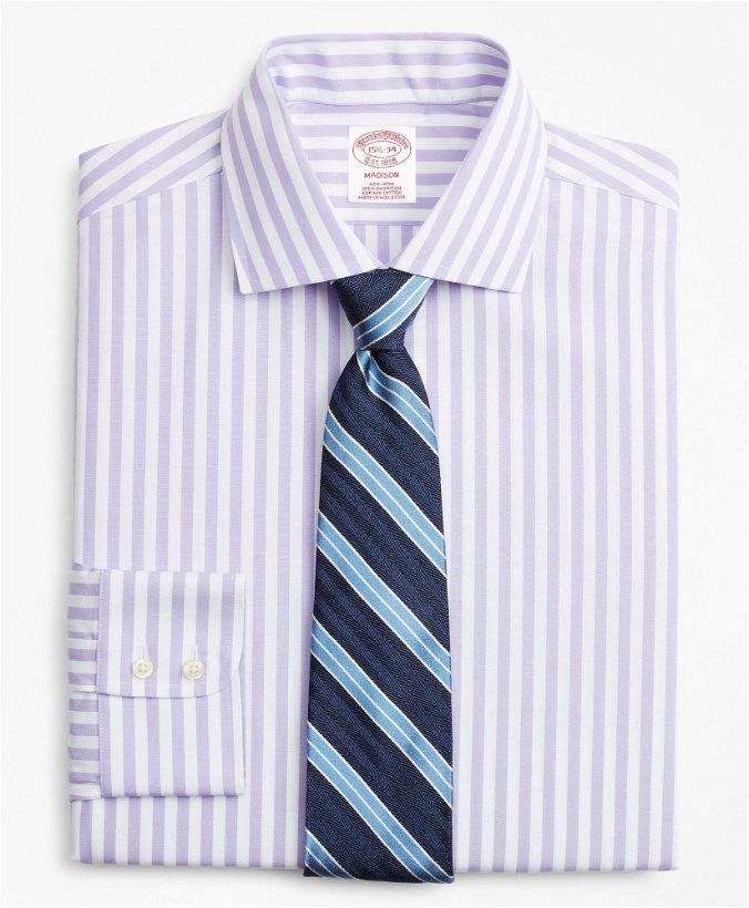 Photo: Brooks Brothers Men's Madison Relaxed-Fit Dress Shirt, Non-Iron Stripe | Purple