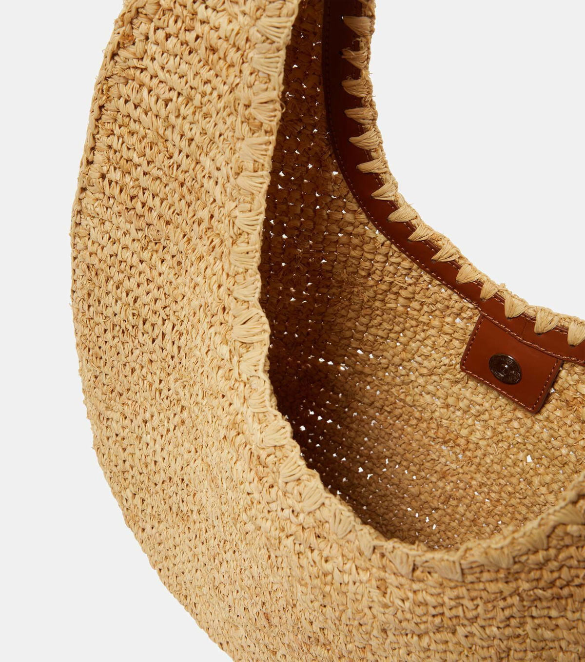 Staud Moon Large leather-trimmed raffia tote bag