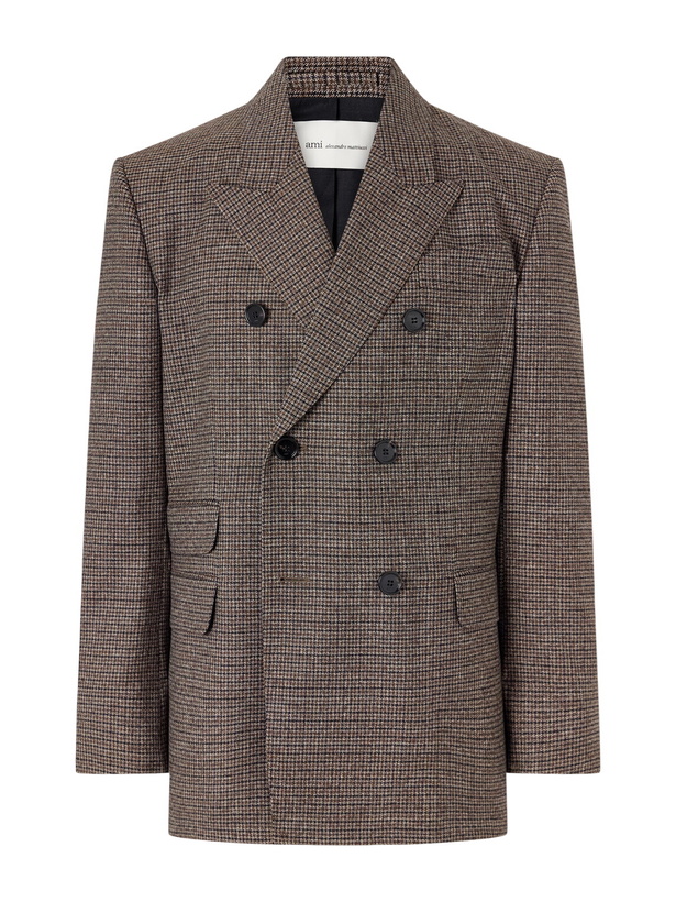 Photo: AMI PARIS - Double-Breasted Houndstooth Virgin Wool Blazer - Brown