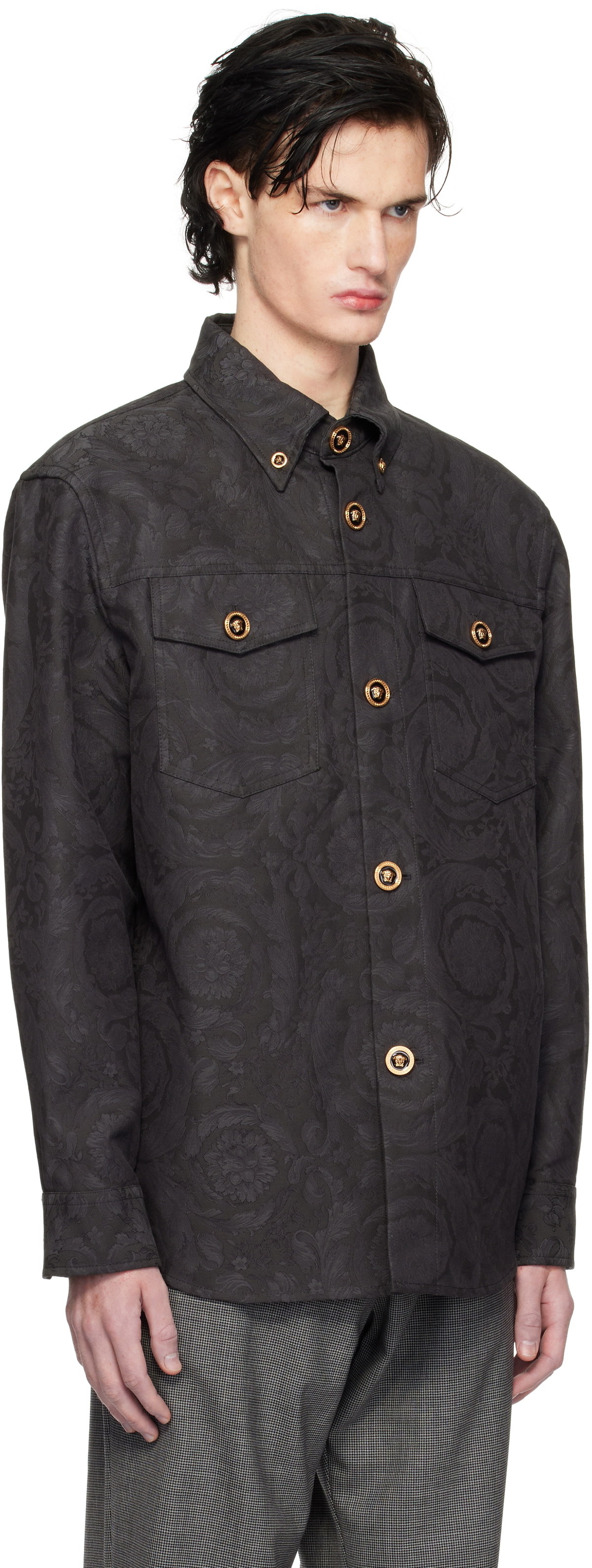 Versace Gray Barocco Jacquard Overshirt Versace