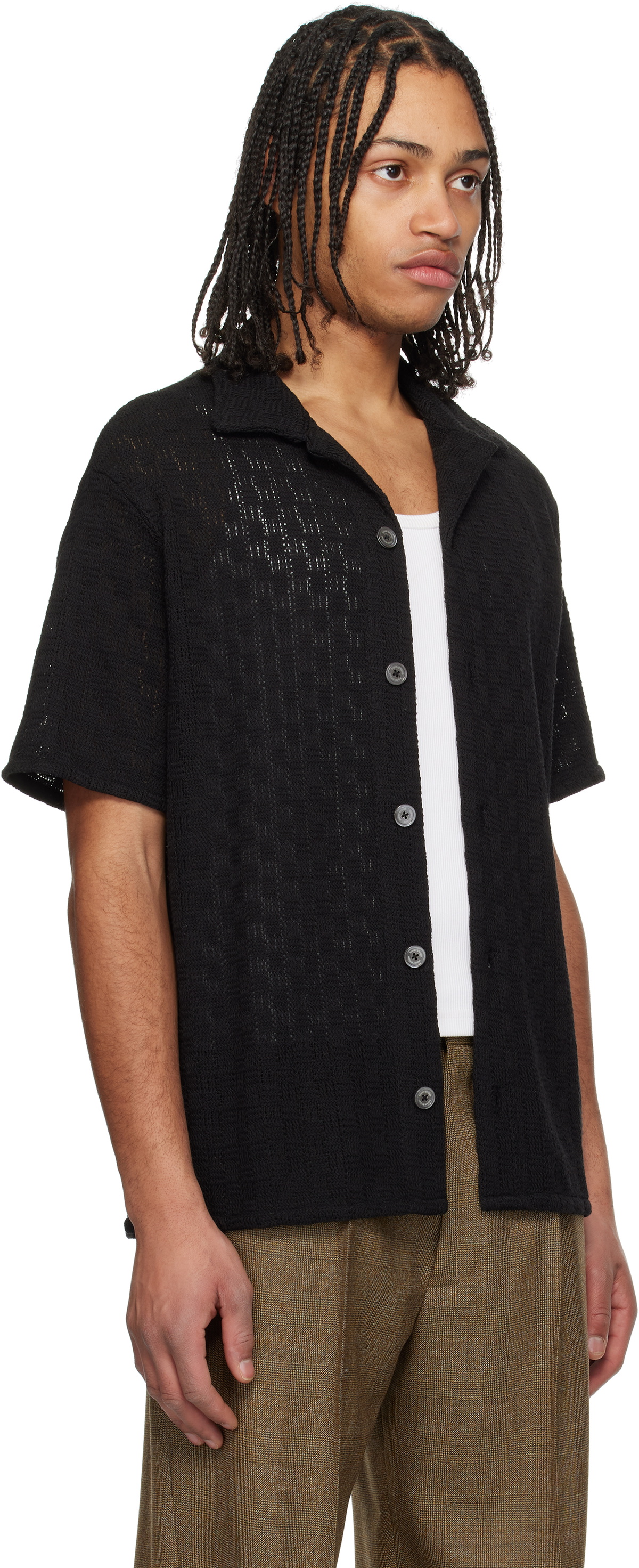 Dunst Black Crochet Open Collared Shirt