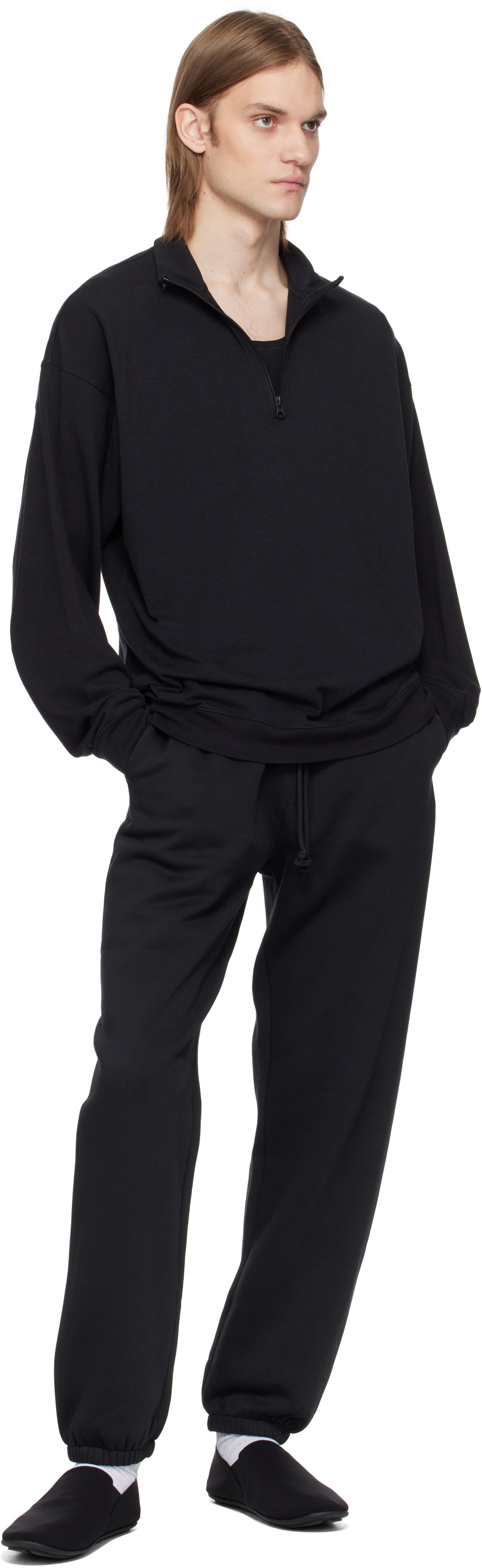 SKIMS Black Jersey Lounge Relaxed Quarter Zip Sweatshirt