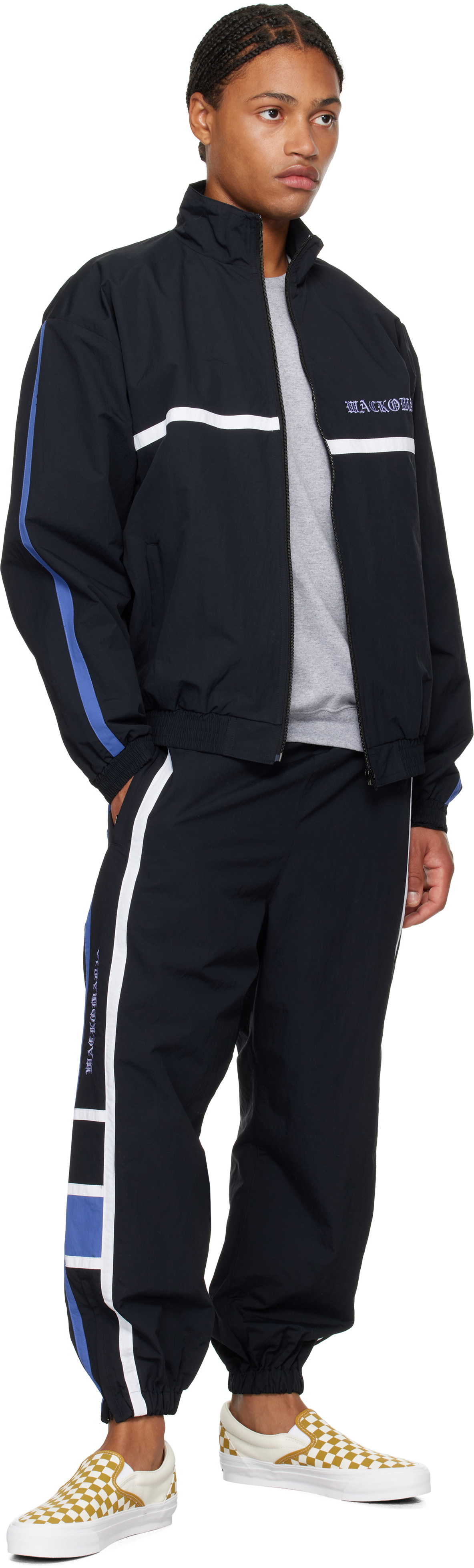 WACKO MARIA Black Embroidered-Logo Track Pants