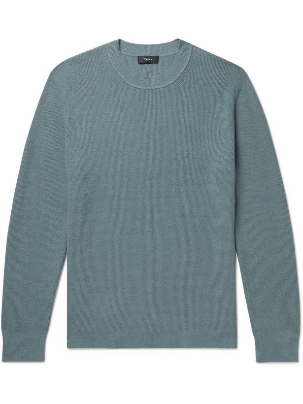 Photo: Theory - Dariel Ribbed Cotton-Blend Sweater - Blue