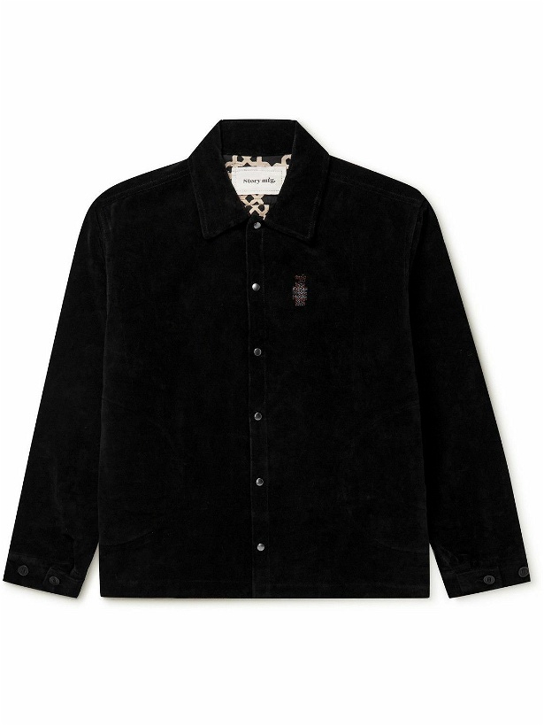 Photo: Story Mfg. - Worf Logo-Embroidered Organic Cotton-Velvet Shirt Jacket - Black
