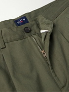 Noah - Straight-Leg Pleated Cotton-Twill Trousers - Green