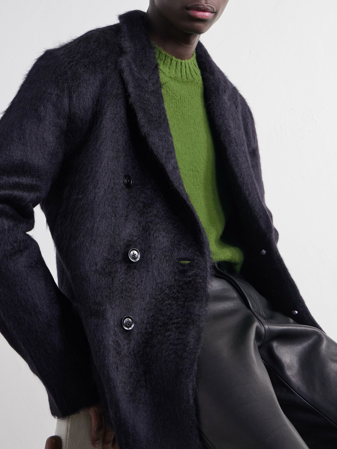 TOM FORD - Double-Breasted Brushed Cashmere, Mohair and Silk-Blend Knitted Blazer - Black