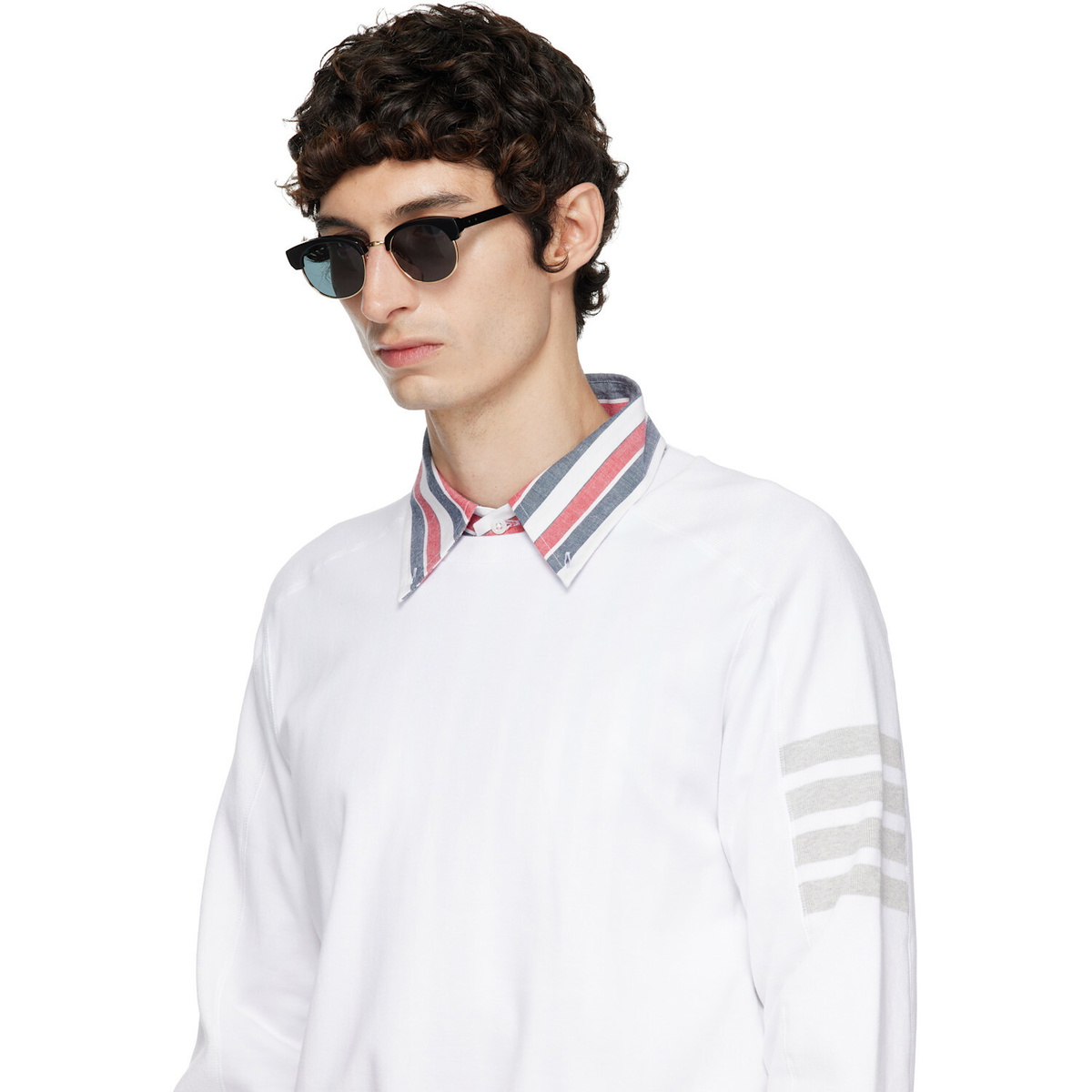 Thom Browne Black Acetate & Titanium Oval Sunglasses