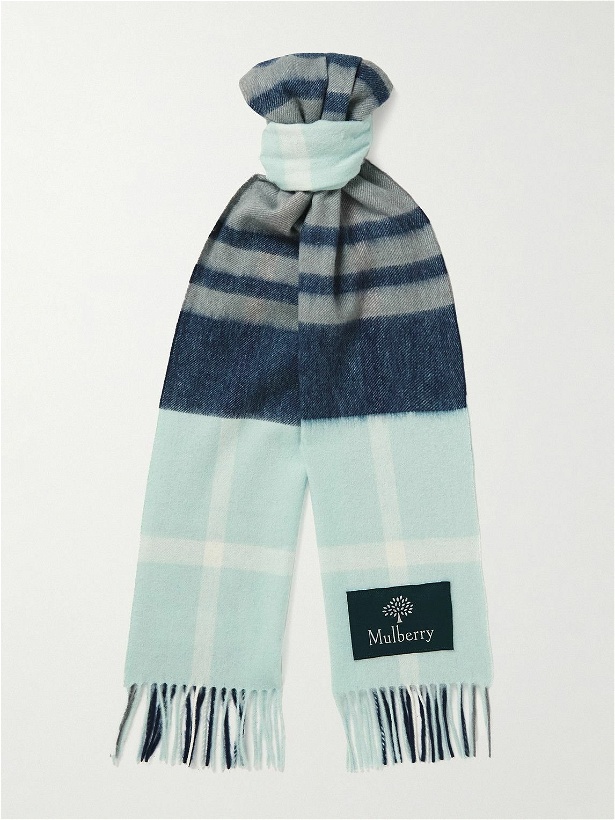 Photo: Mulberry - Logo-Appliquéd Striped Checked Fringed Wool Scarf