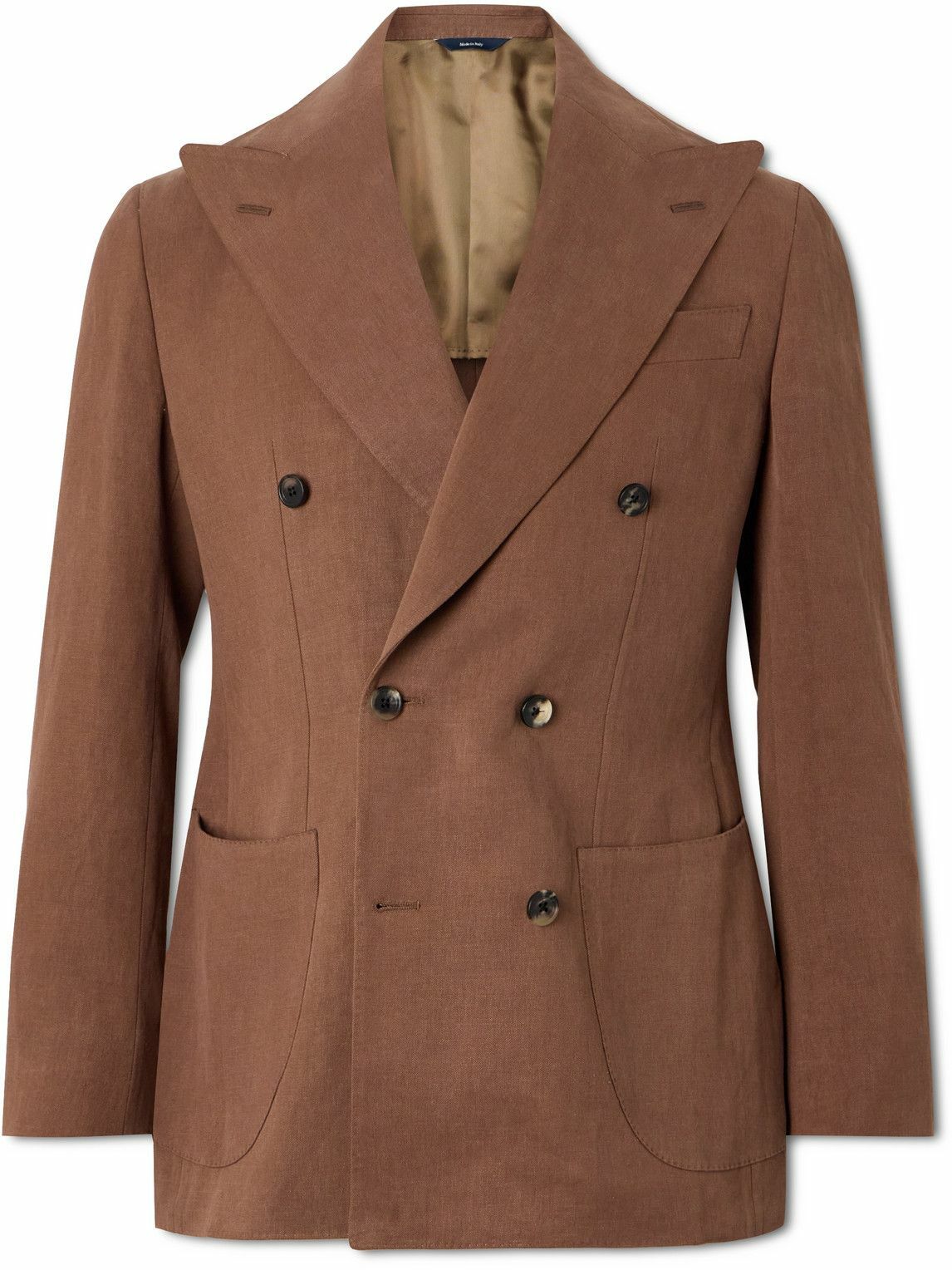 Thom Sweeney - Unstructured Double-Breasted Linen Suit Jacket - Brown
