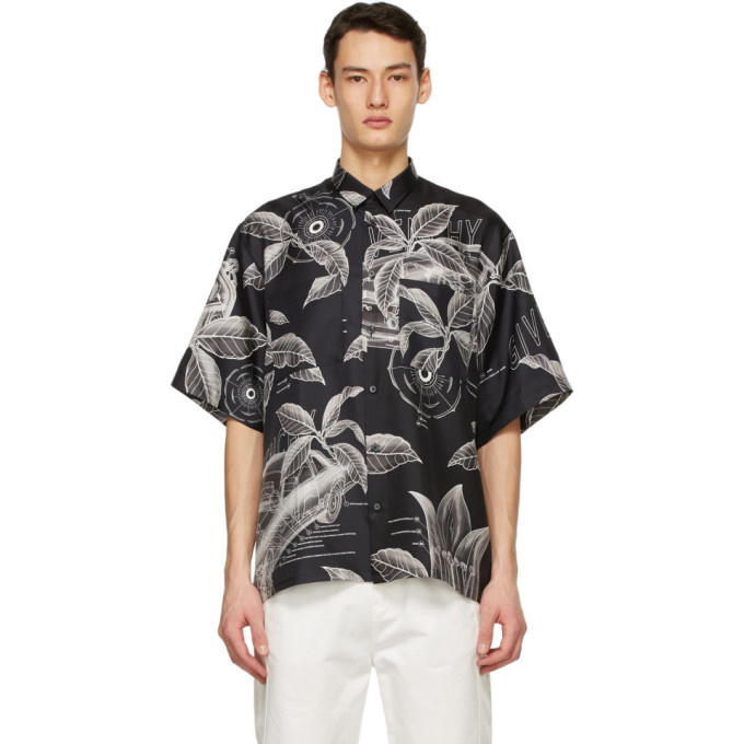 Photo: Givenchy Black Silk Floral Schematics Short Sleeve Shirt