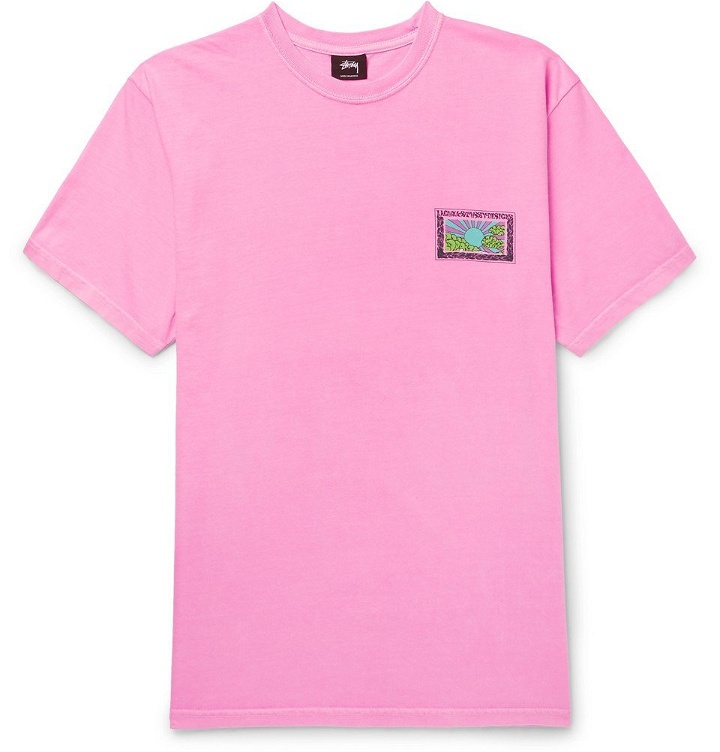 Photo: Stüssy - Printed Cotton-Jersey T-Shirt - Pink