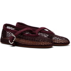 ALAÏA Burgundy Fishnet Suede Ballerina Flats