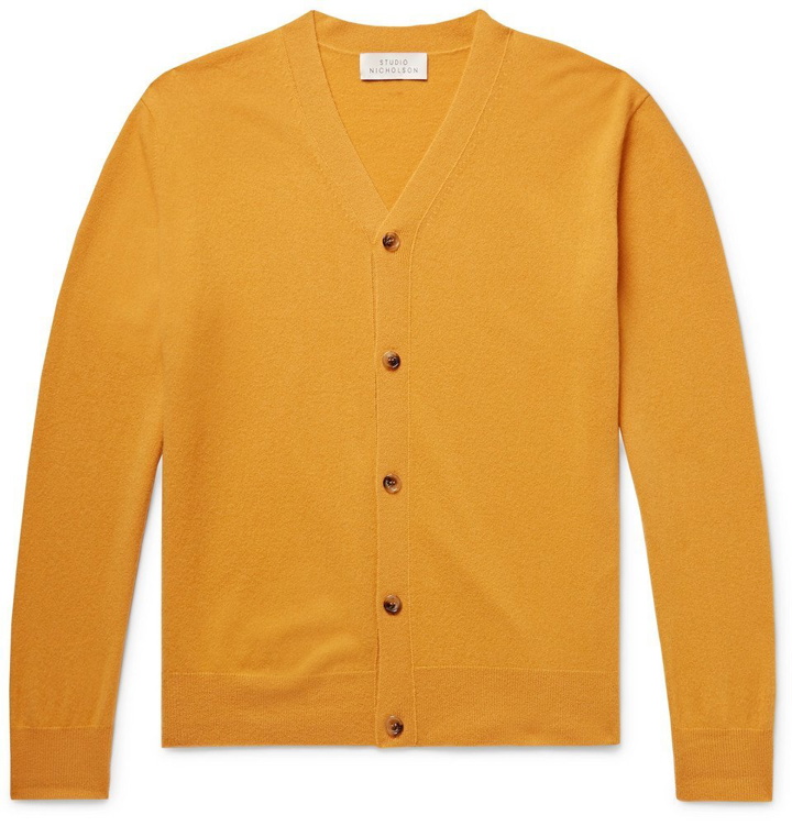 Photo: Studio Nicholson - Santo Slim-Fit Merino Wool and Cashmere-Blend Cardigan - Mustard