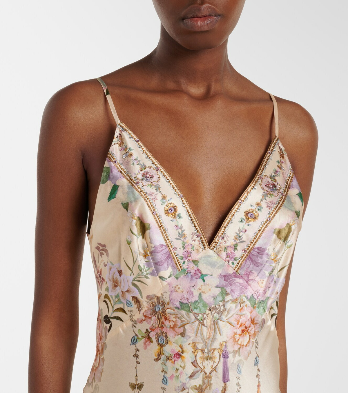 Camilla Embellished floral silk slip dress