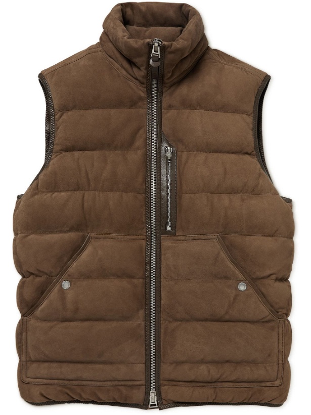 Photo: TOM FORD - Quilted Suede Down Gilet - Brown