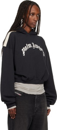 Palm Angels Black Curved Logo Track Crop Hoodie