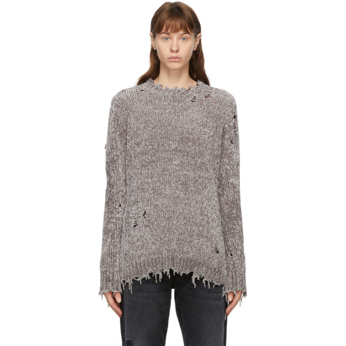 R13 Grey Chenille Distressed Sweater R13