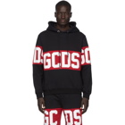 GCDS Black and Red Band Logo Hoodie