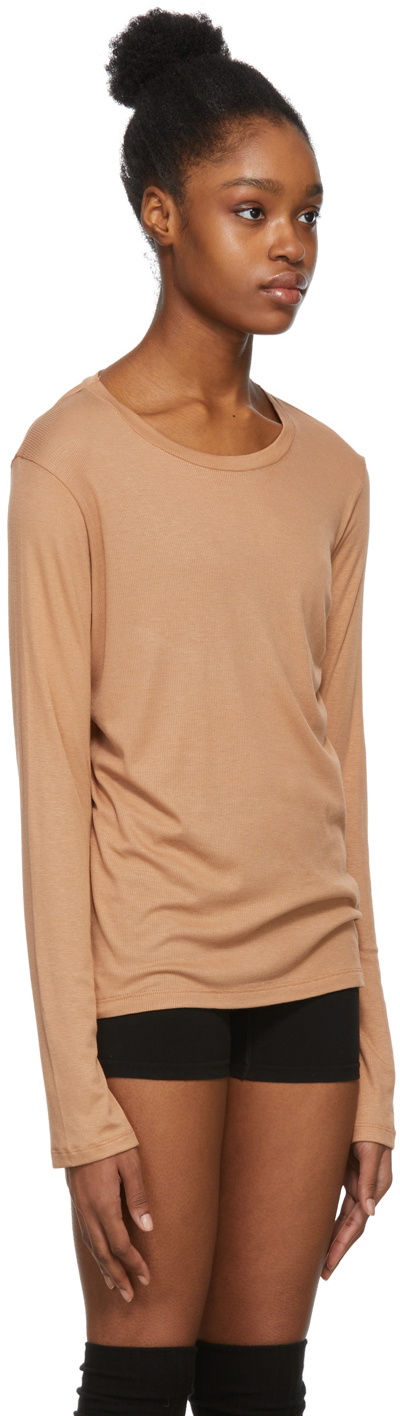 Baserange Tan Bamboo Rib Long Sleeve T-Shirt Baserange