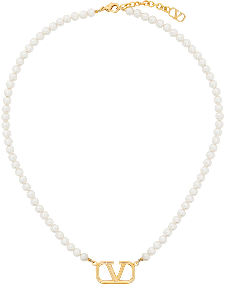 Valentino Garavani White VLogo Signature Pearl Necklace