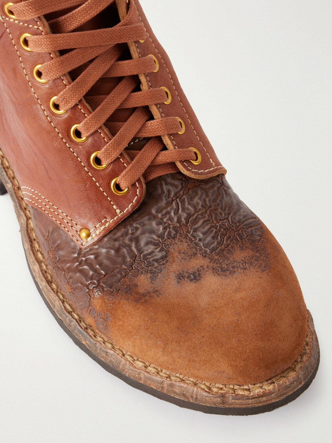 Visvim - Brigadier Distressed Lace-Up Leather Boots - Brown