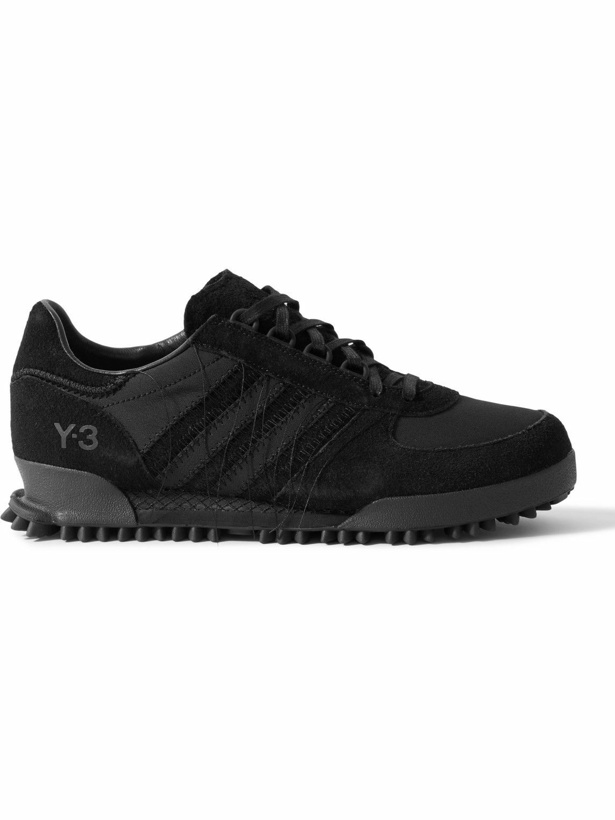 Photo: Y-3 - Marathon Distressed Suede and Shell Sneakers - Black